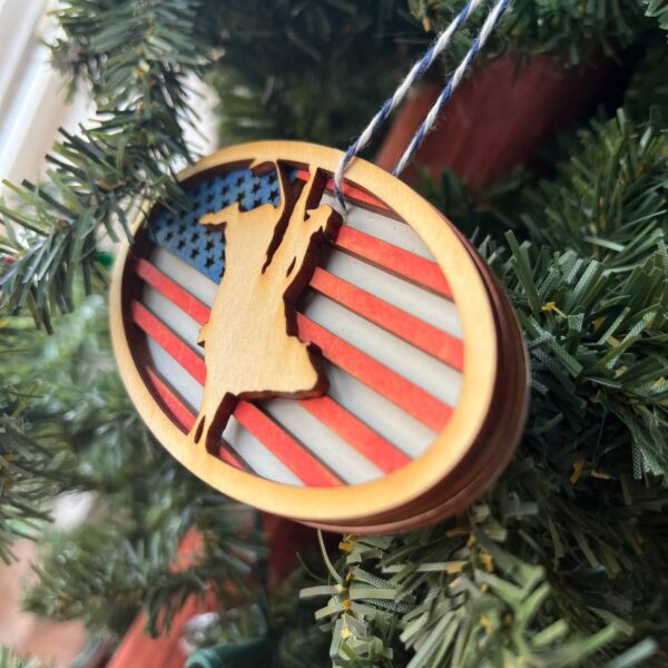 Shop Wyoming Patriotic Bull Rider Ornament – 4″ Oval Wood Rodeo Christmas Ornament with American Flag Background for Cowboy & Western Decor