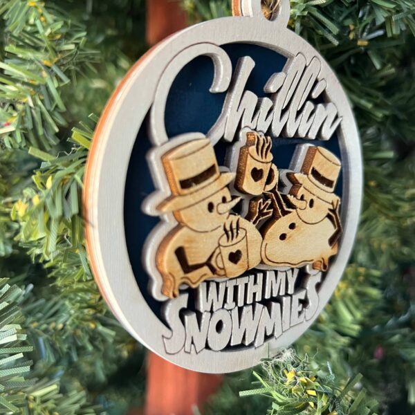 Shop Wyoming Chillin’ With My Snowmies Ornament – Funny Snowman Christmas Ornament – 2 Layer Wood – 3.25” Round