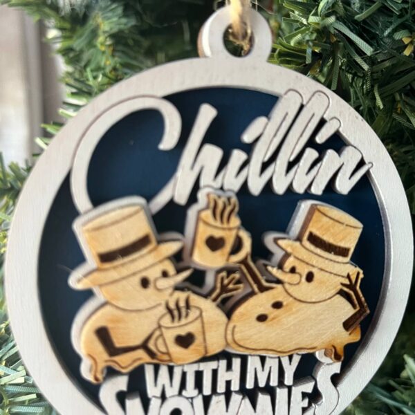 Shop Wyoming Chillin’ With My Snowmies Ornament – Funny Snowman Christmas Ornament – 2 Layer Wood – 3.25” Round