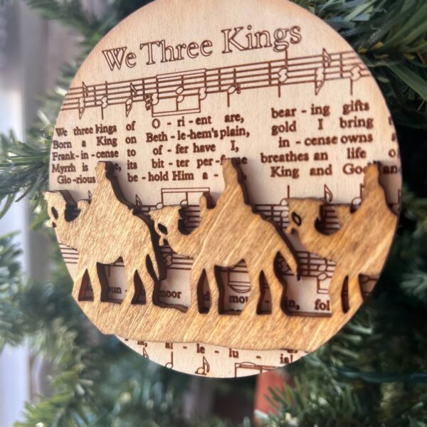 Shop Wyoming We Three Kings Ornament – Layered Wood Nativity Ornament – Christian Christmas Decor – Sheet Music Ornament – Religious Holiday Gift – 3.25” Round