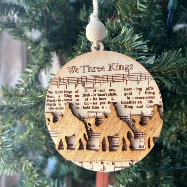 Shop Wyoming We Three Kings Ornament – Layered Wood Nativity Ornament – Christian Christmas Decor – Sheet Music Ornament – Religious Holiday Gift – 3.25” Round