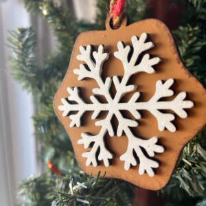 Shop Wyoming Rustic Snowflake Ornament – White Winter Snowflake on Caramel Wood – Farmhouse Christmas Tree Decoration – 3.25″ Wooden Holiday Ornament