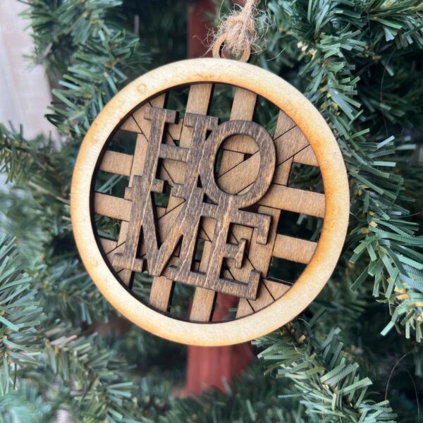 Shop Wyoming Rustic HOME Ornament – 3.25″ Round Wooden Basket Weave Christmas Tree Ornament – Farmhouse Holiday Home Decor – Handmade Wood Home Keepsake