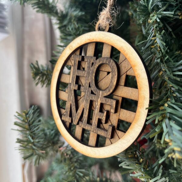 Shop Wyoming Rustic HOME Ornament – 3.25″ Round Wooden Basket Weave Christmas Tree Ornament – Farmhouse Holiday Home Decor – Handmade Wood Home Keepsake