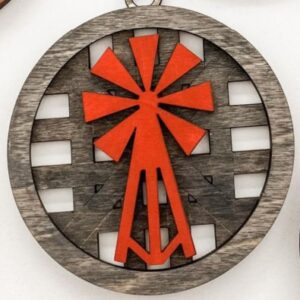 Shop Wyoming Rustic Windmill Ornament – 3.25″ Round Wooden Christmas Tree Ornament – Farmhouse Windmill Holiday Décor – Handmade Basket Weave Wood Ornament