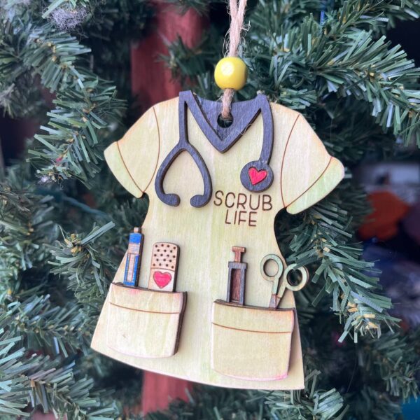Shop Wyoming Scrub Life Nurse Ornament – Handmade Wood Medical Christmas Decoration for Nurses, CNAs, and Healthcare Workers – 4″ Tall Scrubs Tree Ornament