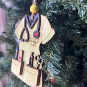 Shop Wyoming Scrub Life Nurse Ornament – Handmade Wood Medical Christmas Decoration for Nurses, CNAs, and Healthcare Workers – 4″ Tall Scrubs Tree Ornament