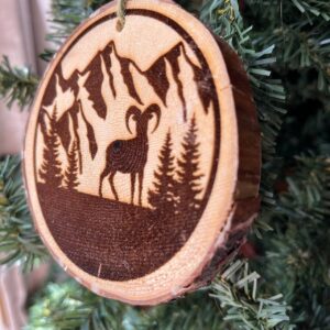 Shop Wyoming Mountain Goat Engraved Wood Slice Ornament – Locally Sourced Pine – Rustic Alpine Wildlife Decor – Nature-Inspired Tree Ornament 3.25″-4″ Round