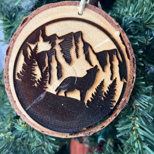 Shop Wyoming Howling Wolf Engraved Pine Wood Ornament – Rustic Wildlife Tree Slice Decor – Locally Sourced 3.25″-4″ Round Nature Ornament