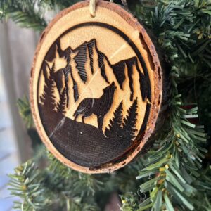 Shop Wyoming Howling Wolf Engraved Pine Wood Ornament – Rustic Wildlife Tree Slice Decor – Locally Sourced 3.25″-4″ Round Nature Ornament