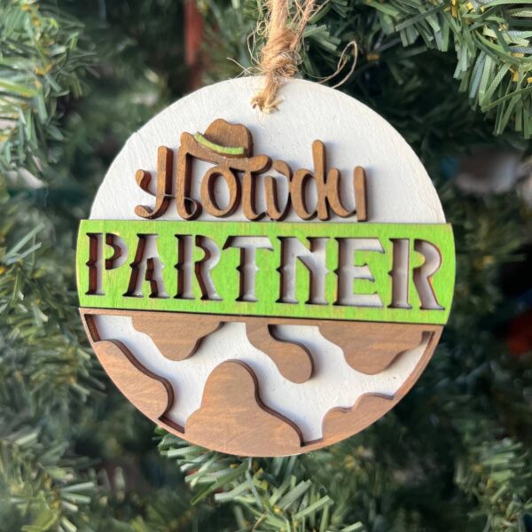 Shop Wyoming Howdy Partner Cowboy Ornament – Western Themed Wood Christmas Decoration – Rustic Farmhouse Holiday Ornament – 3.25″ Round