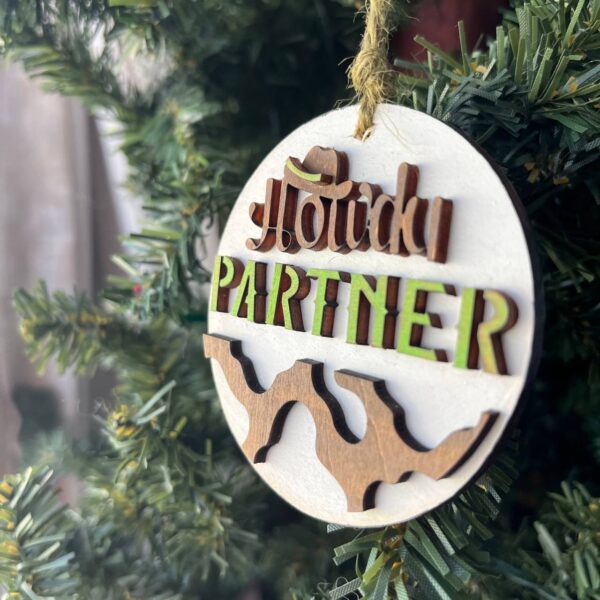Shop Wyoming Howdy Partner Cowboy Ornament – Western Themed Wood Christmas Decoration – Rustic Farmhouse Holiday Ornament – 3.25″ Round