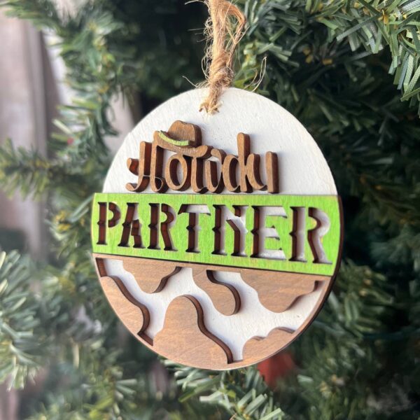Shop Wyoming Howdy Partner Cowboy Ornament – Western Themed Wood Christmas Decoration – Rustic Farmhouse Holiday Ornament – 3.25″ Round