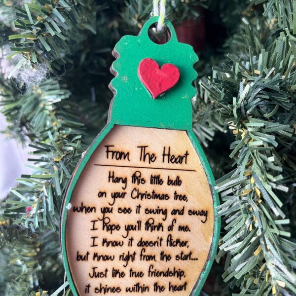 Shop Wyoming From the Heart Friendship Christmas Ornament – Laser Engraved Poem Bulb – 5″ Tall Wooden Gift for Friends – Rustic Holiday Keepsake