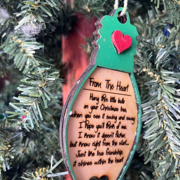 Shop Wyoming From the Heart Friendship Christmas Ornament – Laser Engraved Poem Bulb – 5″ Tall Wooden Gift for Friends – Rustic Holiday Keepsake