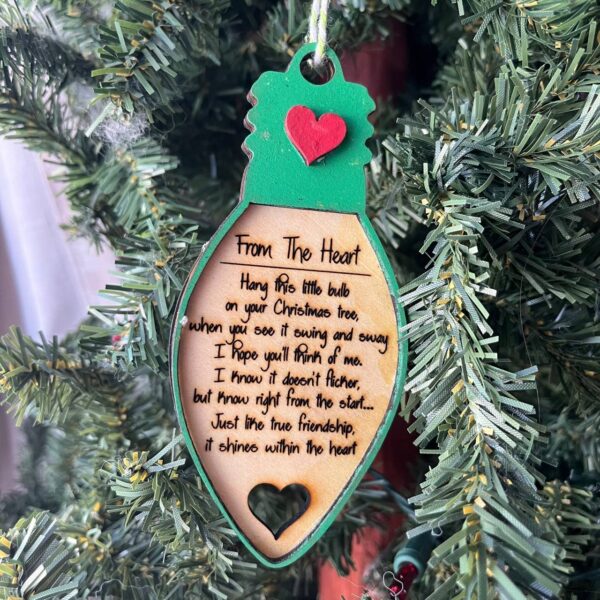 Shop Wyoming From the Heart Friendship Christmas Ornament – Laser Engraved Poem Bulb – 5″ Tall Wooden Gift for Friends – Rustic Holiday Keepsake