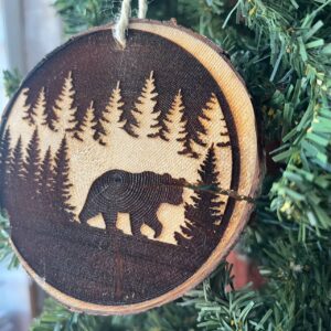 Shop Wyoming Engraved Bear Ornament – Rustic Wood Slice Christmas Decor – Locally Sourced Pine – Forest Animal Tree Ornament – 3.25″-4″ Round