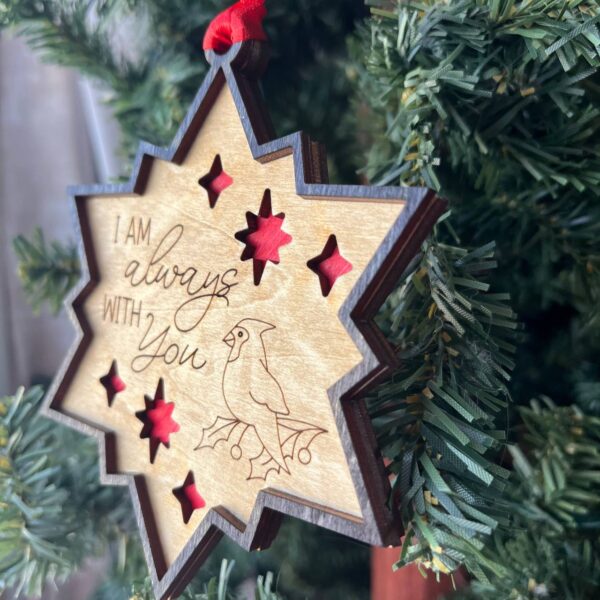 Shop Wyoming Cardinal Memorial Christmas Ornament – “I Am Always With You” Star | Wood Holiday Ornament with Red Inlay | Sympathy Tree Decoration | Remembrance Gift