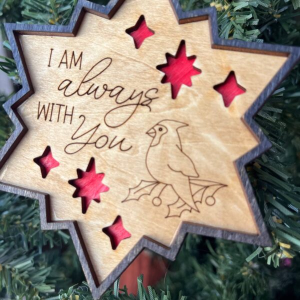 Shop Wyoming Cardinal Memorial Christmas Ornament – “I Am Always With You” Star | Wood Holiday Ornament with Red Inlay | Sympathy Tree Decoration | Remembrance Gift