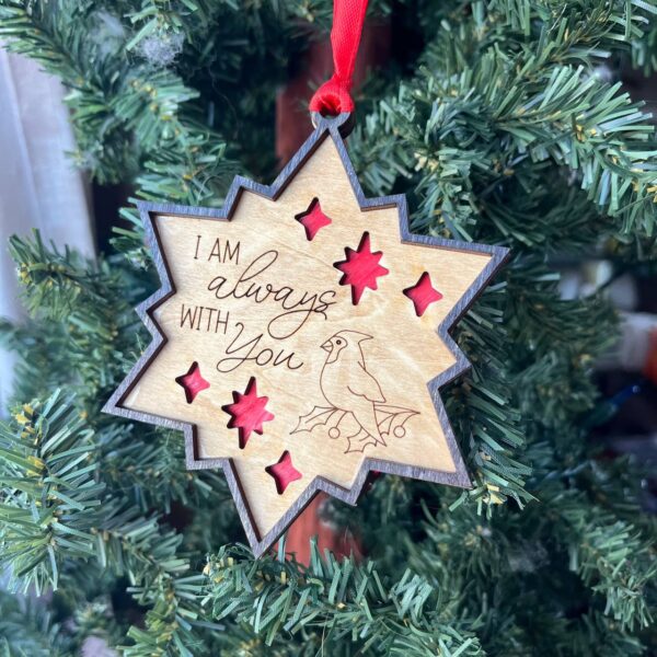 Shop Wyoming Cardinal Memorial Christmas Ornament – “I Am Always With You” Star | Wood Holiday Ornament with Red Inlay | Sympathy Tree Decoration | Remembrance Gift