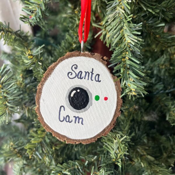 Shop Wyoming Santa Cam Ornament – Funny Christmas Wood Slice Camera | 3.25″ Hand-Painted Rustic Tree Decoration for Kids | Elf Watch Holiday Decor