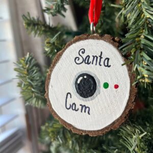 Shop Wyoming Santa Cam Ornament – Funny Christmas Wood Slice Camera | 3.25″ Hand-Painted Rustic Tree Decoration for Kids | Elf Watch Holiday Decor