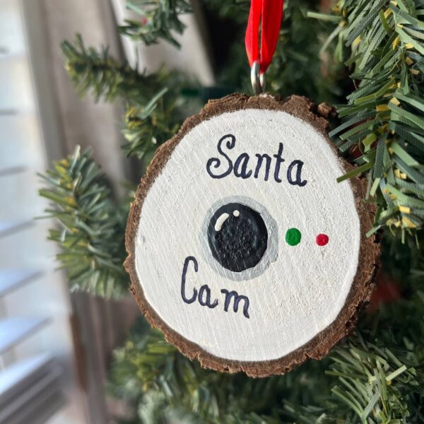 Shop Wyoming Santa Cam Ornament – Funny Christmas Wood Slice Camera | 3.25″ Hand-Painted Rustic Tree Decoration for Kids | Elf Watch Holiday Decor