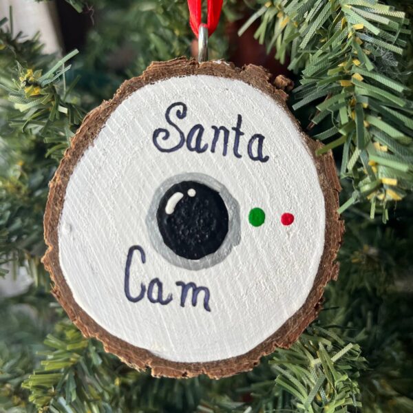 Shop Wyoming Santa Cam Ornament – Funny Christmas Wood Slice Camera | 3.25″ Hand-Painted Rustic Tree Decoration for Kids | Elf Watch Holiday Decor