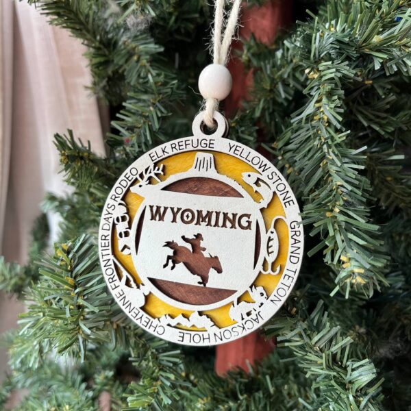 Shop Wyoming Wyoming State Ornament – Cowboy Bucking Horse Christmas Tree Decor – Cheyenne Rodeo, Yellowstone, Grand Teton, Jackson Hole