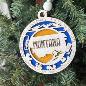 Shop Wyoming Montana State Ornament – 3.25” Round Laser Cut Western Scene Christmas Decoration | Montana Gift for Outdoor Enthusiasts, Ranchers & Treasure State Travelers