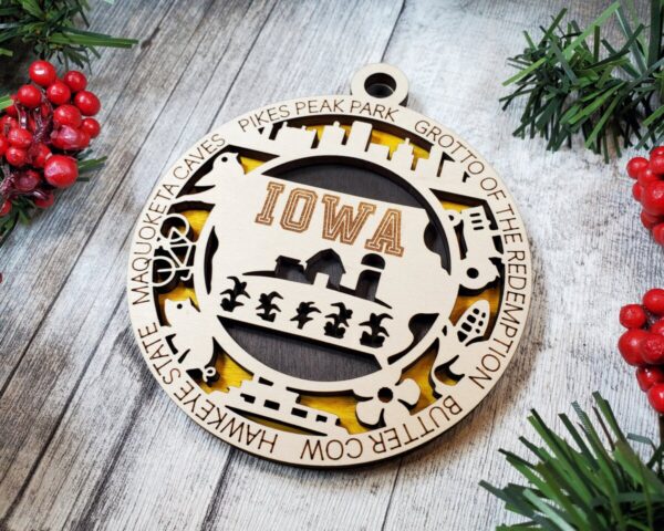 Shop Wyoming Iowa State Christmas Ornament – 3.25” Farm-Themed Wood Ornament | Handmade Midwest Holiday Decor | Rustic Iowa Gift | Hawkeye State Souvenir
