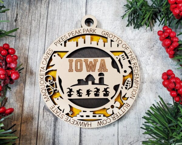 Shop Wyoming Iowa State Christmas Ornament – 3.25” Farm-Themed Wood Ornament | Handmade Midwest Holiday Decor | Rustic Iowa Gift | Hawkeye State Souvenir