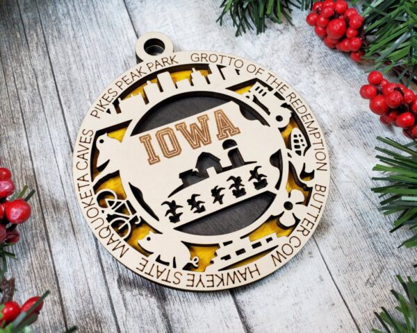 Shop Wyoming Iowa State Christmas Ornament – 3.25” Farm-Themed Wood Ornament | Handmade Midwest Holiday Decor | Rustic Iowa Gift | Hawkeye State Souvenir