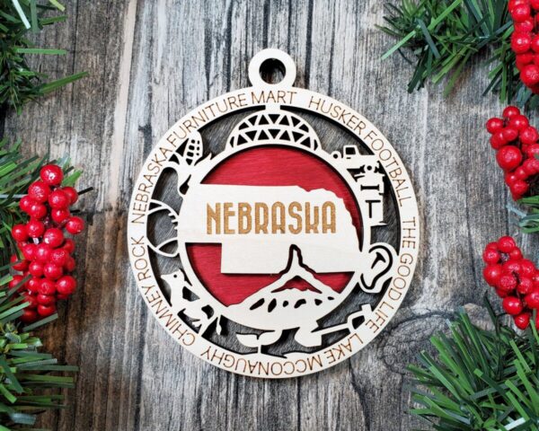 Shop Wyoming Nebraska Wooden Ornament – The Good Life State with Husker Charm