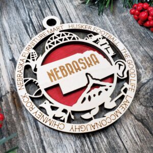 Shop Wyoming Nebraska Wooden Ornament – The Good Life State with Husker Charm