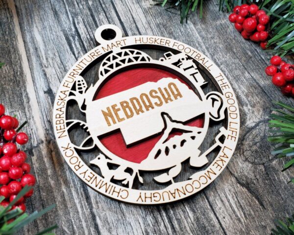Shop Wyoming Nebraska Wooden Ornament – The Good Life State with Husker Charm