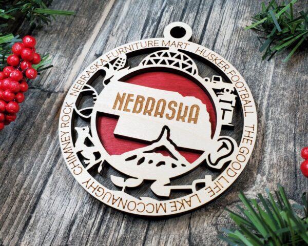 Shop Wyoming Nebraska Wooden Ornament – The Good Life State with Husker Charm