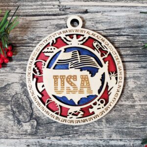 Shop Wyoming USA State Initials Ornament – Patriotic Red White Blue Wood Christmas Decor