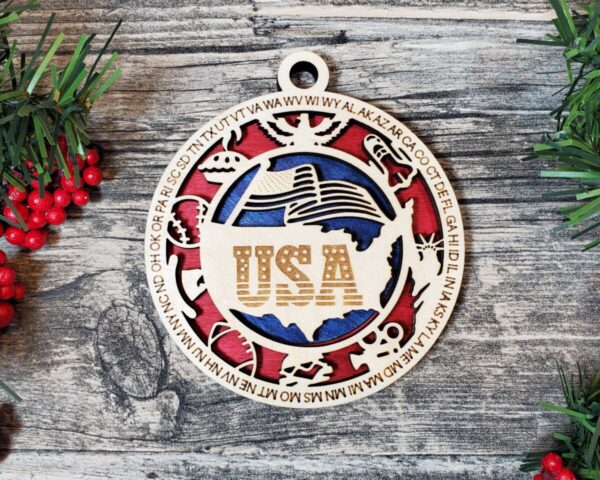 Shop Wyoming USA State Initials Ornament – Patriotic Red White Blue Wood Christmas Decor