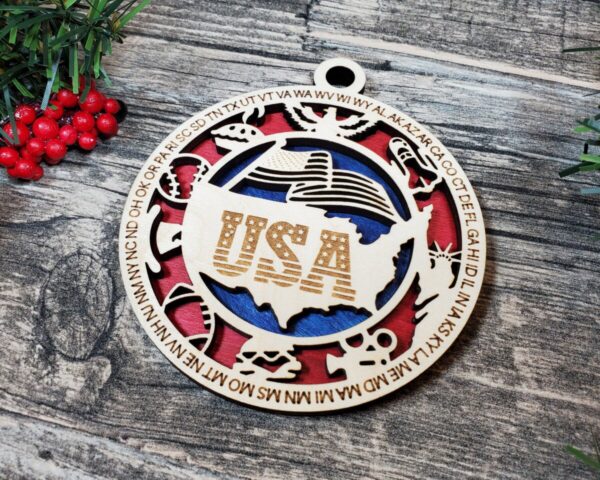 Shop Wyoming USA State Initials Ornament – Patriotic Red White Blue Wood Christmas Decor