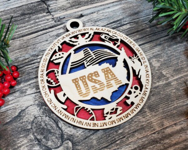 Shop Wyoming USA State Initials Ornament – Patriotic Red White Blue Wood Christmas Decor