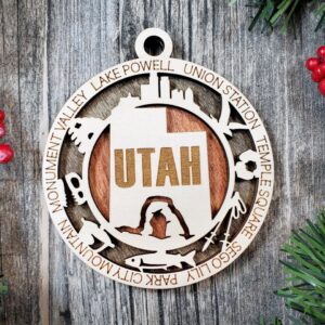 Shop Wyoming Utah State Ornament – Laser Cut Wood Holiday Decor Featuring Utah Icons