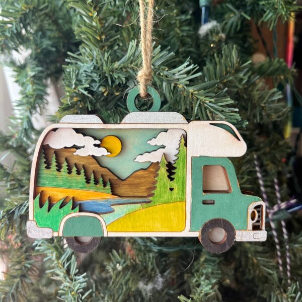 Shop Wyoming Rustic RV Camper Christmas Ornament – Hand-Painted 4-Layer Wooden Motorhome Holiday Decor