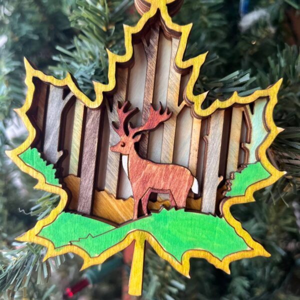 Shop Wyoming Rustic Deer Maple Leaf Christmas Ornament – Hand-Painted 4-Layer Wooden Forest Scene