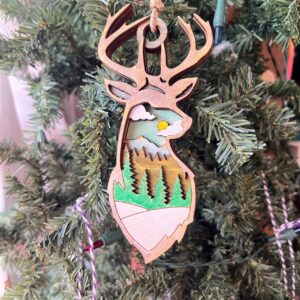Shop Wyoming Rustic Deer Silhouette Christmas Ornament – Hand-Painted 4-Layer Wooden Forest Scene