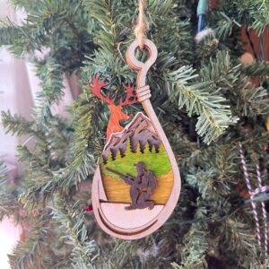 Shop Wyoming Rustic Hunter Christmas Ornament – Hand-Painted 4-Layer Wooden Deer and Mountain Scene