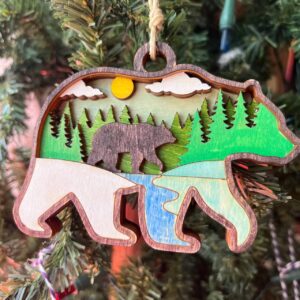 Shop Wyoming Rustic Bear Christmas Ornament – Hand-Painted 4-Layer Wooden Forest and River Scene