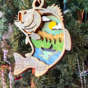 Shop Wyoming Rustic Fishing Christmas Ornament – Hand-Painted 4-Layer Wooden Bass and Lake Scene
