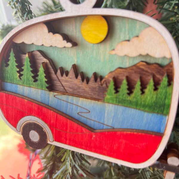 Shop Wyoming Rustic Camper Christmas Ornament – Hand-Painted 4-Layer Wooden Travel Trailer Decor