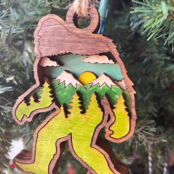 Shop Wyoming Rustic Bigfoot Christmas Ornament – Hand-Painted 4-Layer Wooden Sasquatch Forest Scene